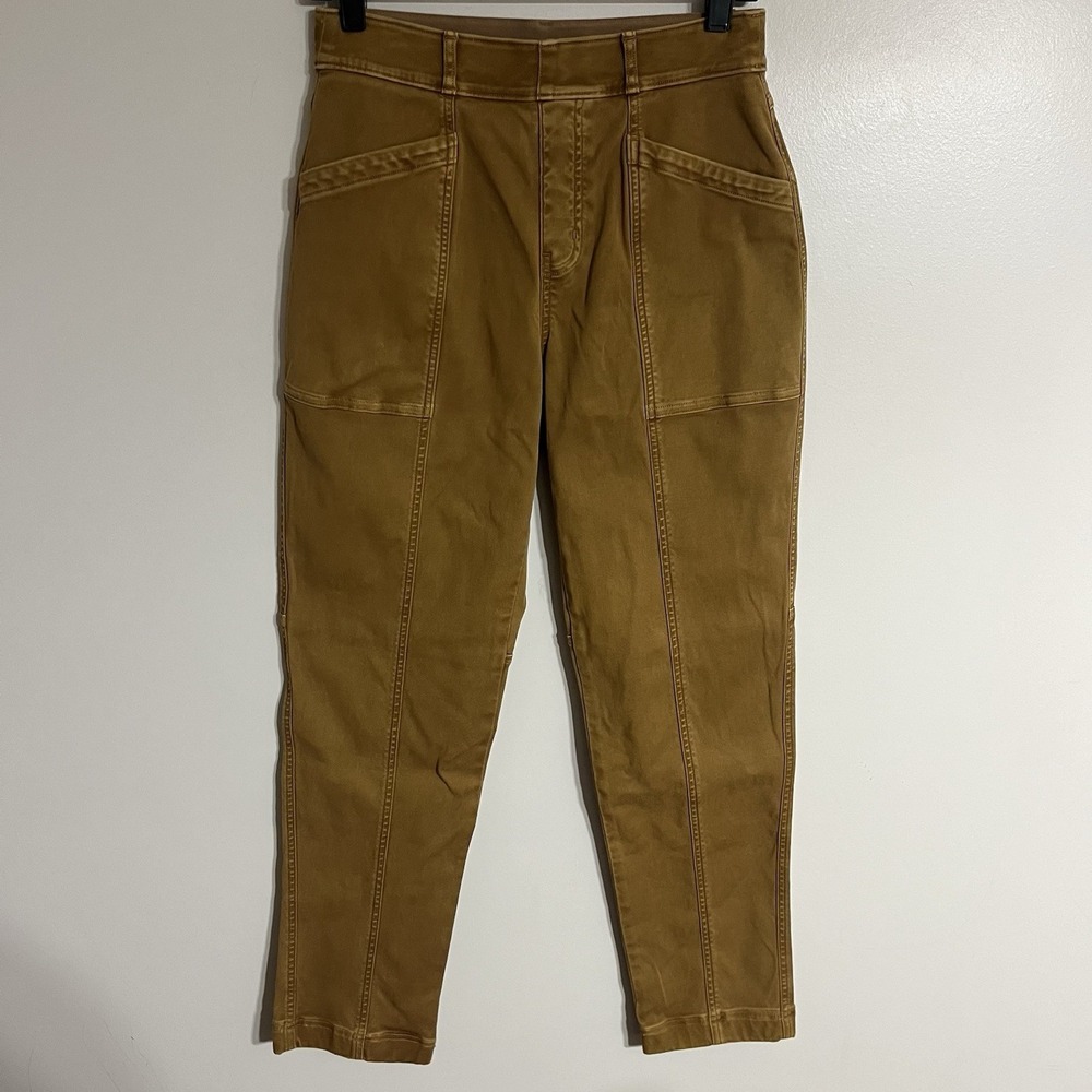 SPANX Stretch Twill Straight‎ Leg Pants Women's Med Slimming Tan Pockets Pull On